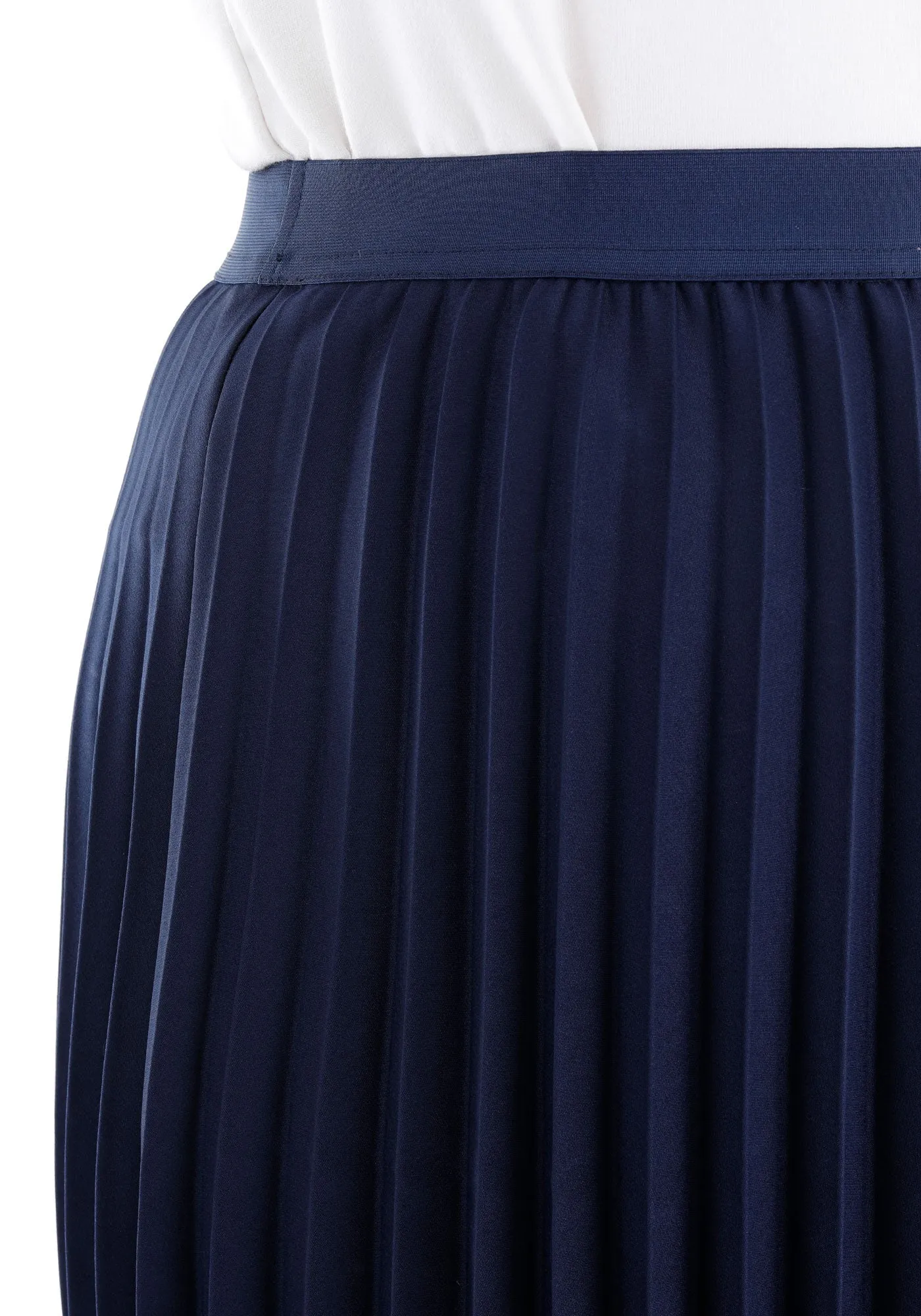 Navy Blue Oversized Accordion Plise Midi Pleated Skirt