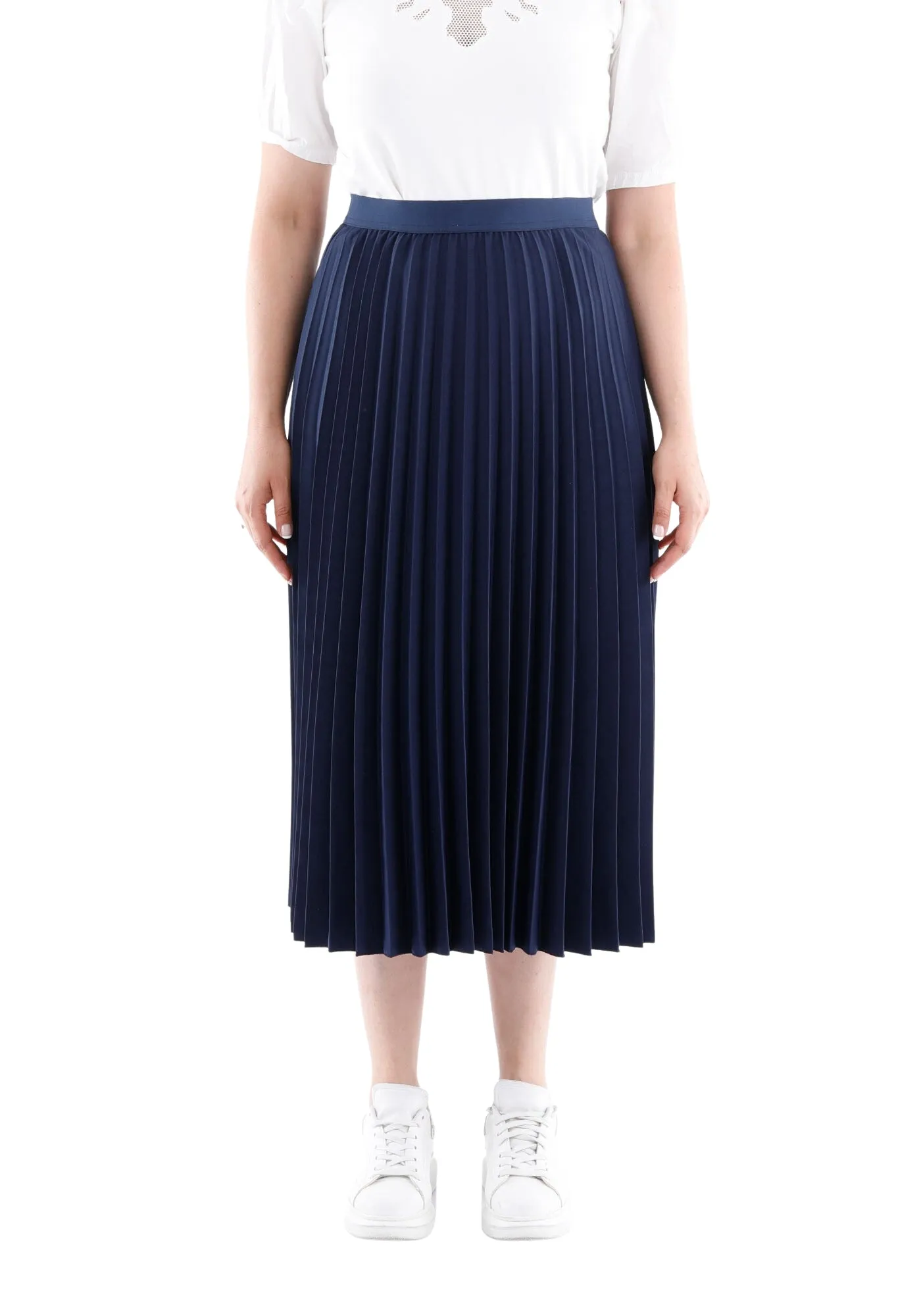 Navy Blue Oversized Accordion Plise Midi Pleated Skirt