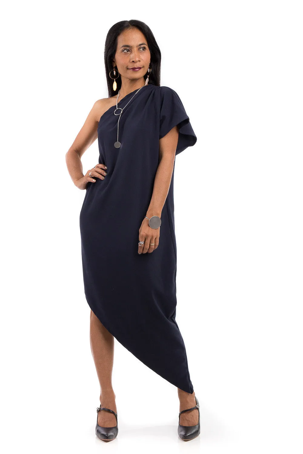 Navy Blue Sleeveless dress, one shoulder dress