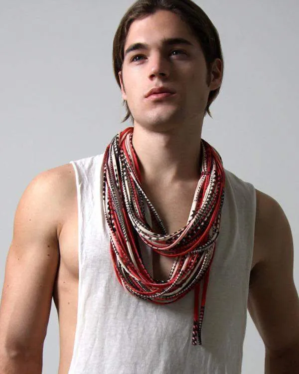 Necklush Chunky Scarf / Cream White Red & Black / Unisex