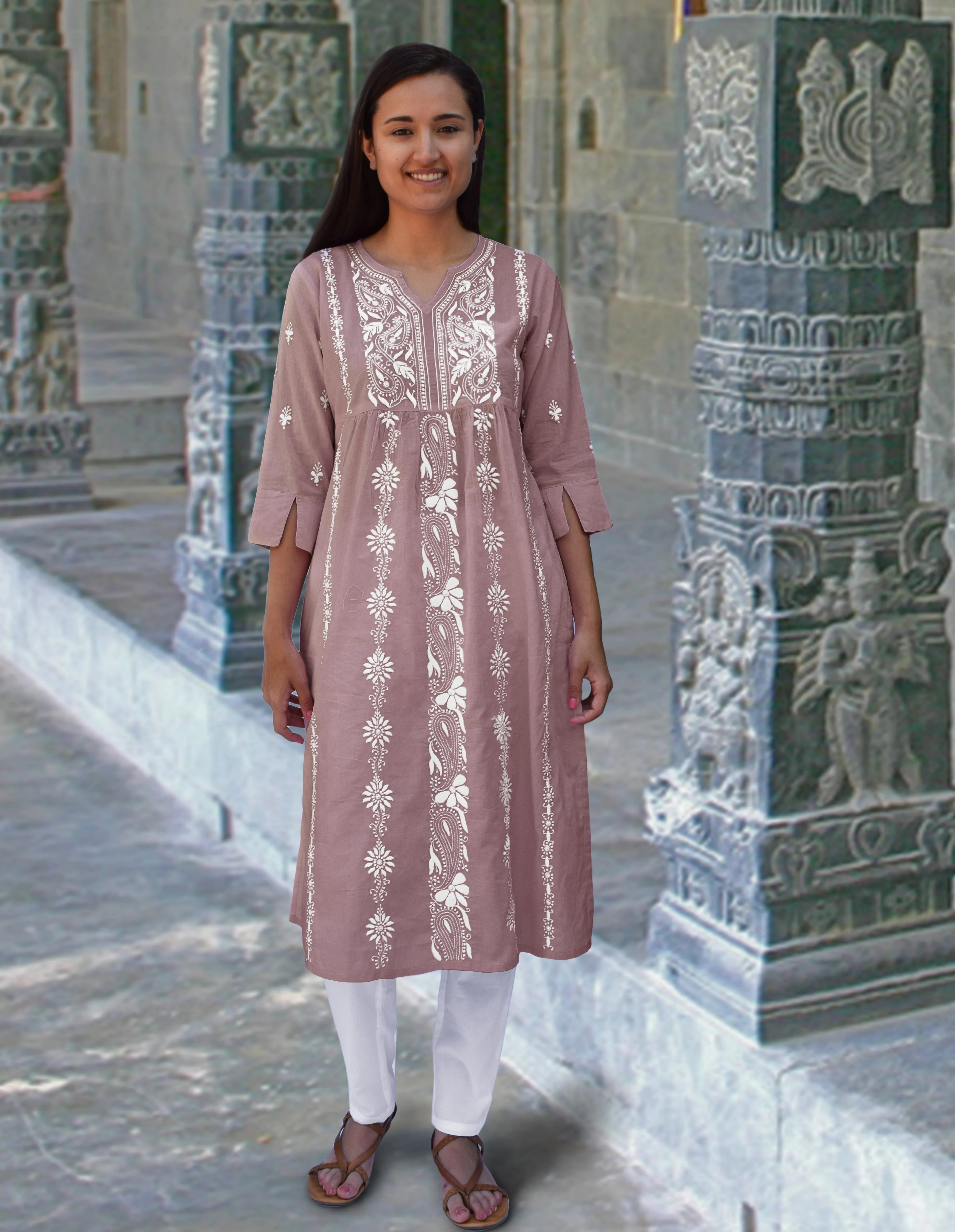 Nilsa Hand Embroidered Pure Soft Cotton Long Tunic Kurta Dress: Made to Order/Customizable