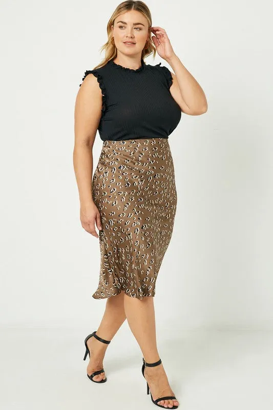 NIRA LEOPARD PRINT SATIN MIDI SKIRT