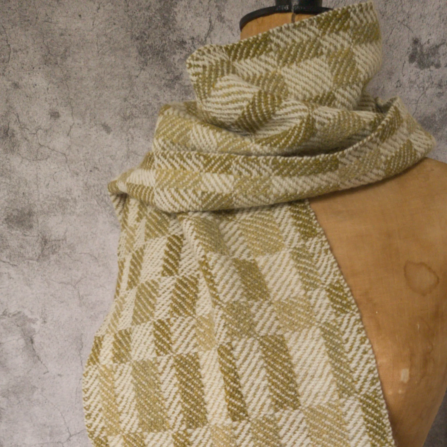 Olive and Cream Twill Block Scarf