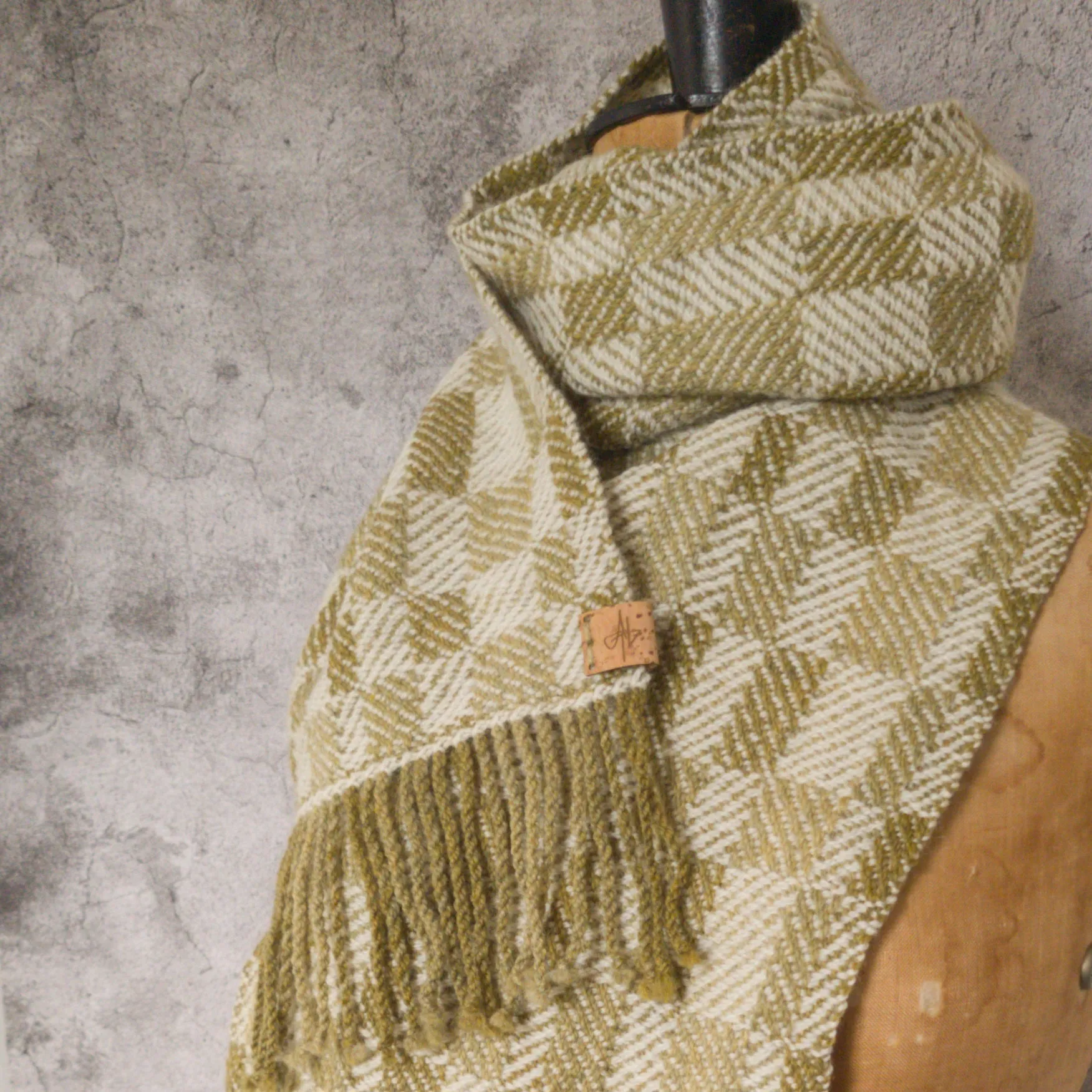 Olive and Cream Twill Block Scarf