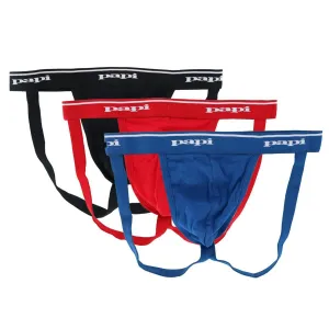 Papi Men's Solid Cotton Jock Strap Assorted (3 Pack)