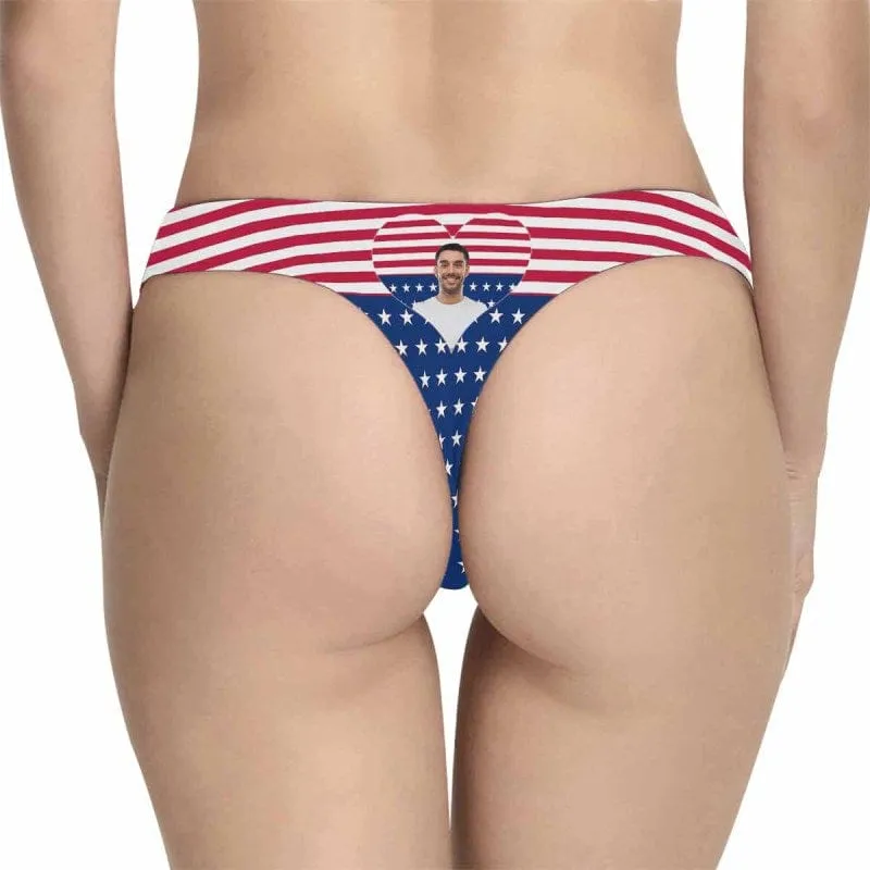 Personalized Love Heart Underwear for Her Custom Face Flag Women's High Waist Briefs