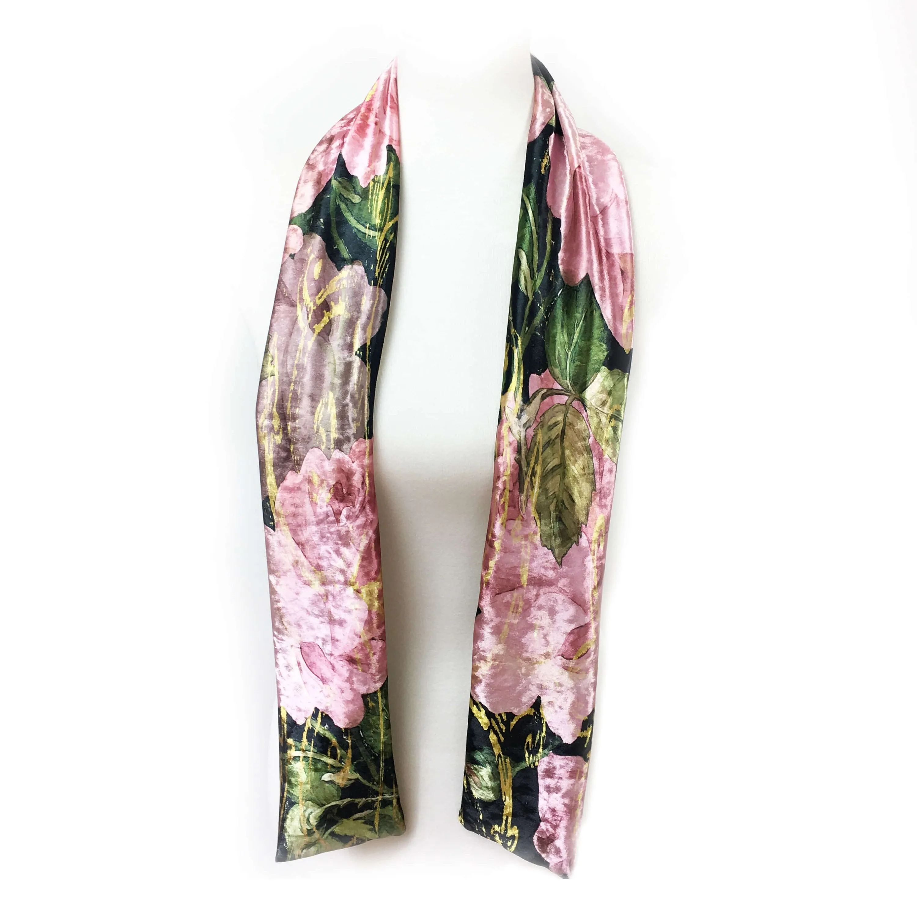 Pink Scroll Rose Scarf Velour Scarf, Womans Scarf, All season, Luminous Scarf, hand painted scarf, artist scarf, Wear all day or evening