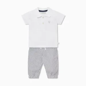 Polo Shirt & Striped Drawstring Trousers Outfit