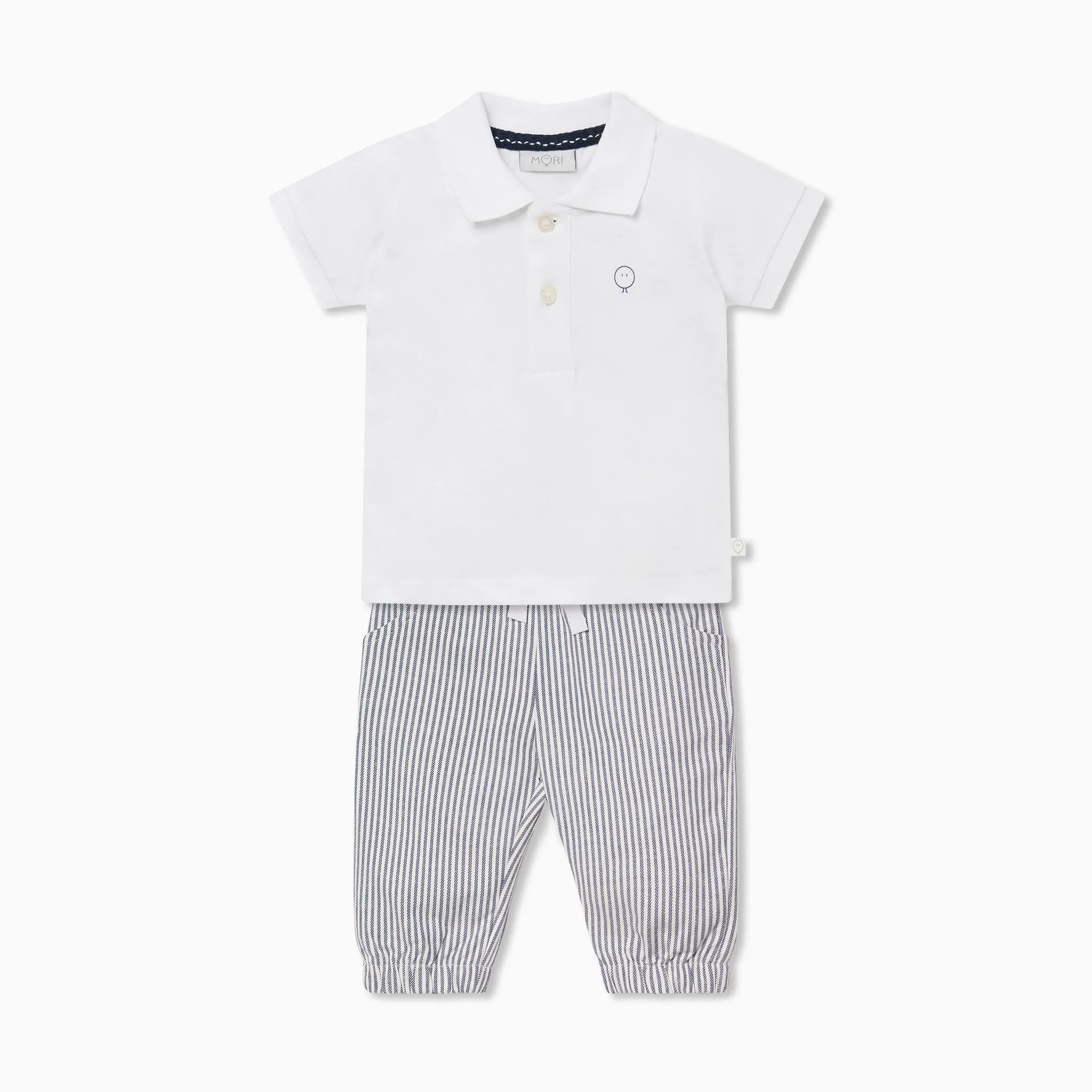 Polo Shirt & Striped Drawstring Trousers Outfit