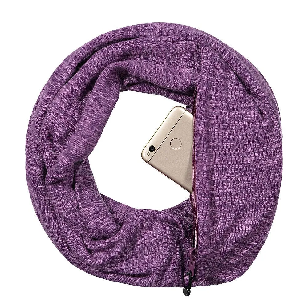 Pop Fashion Travel-in-Style Hidden Pocket Scarf - Lightweight Heathered Infinity Scarves with Zipper Pockets