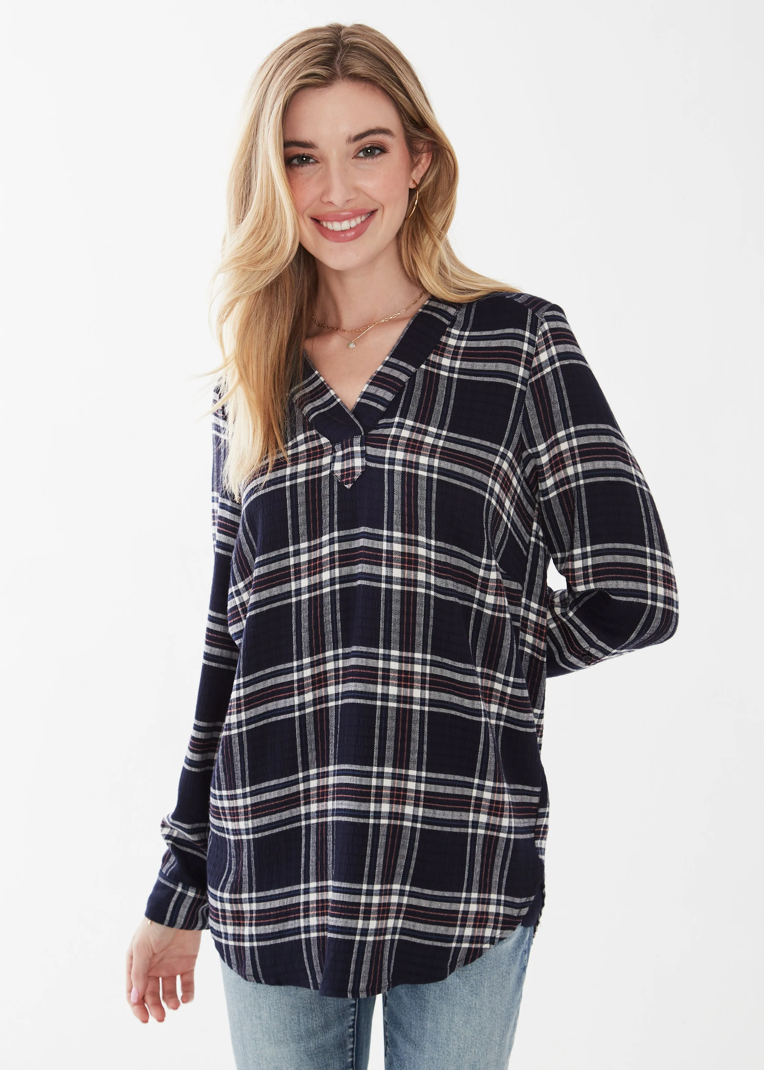 Popover Check Textured Tunic