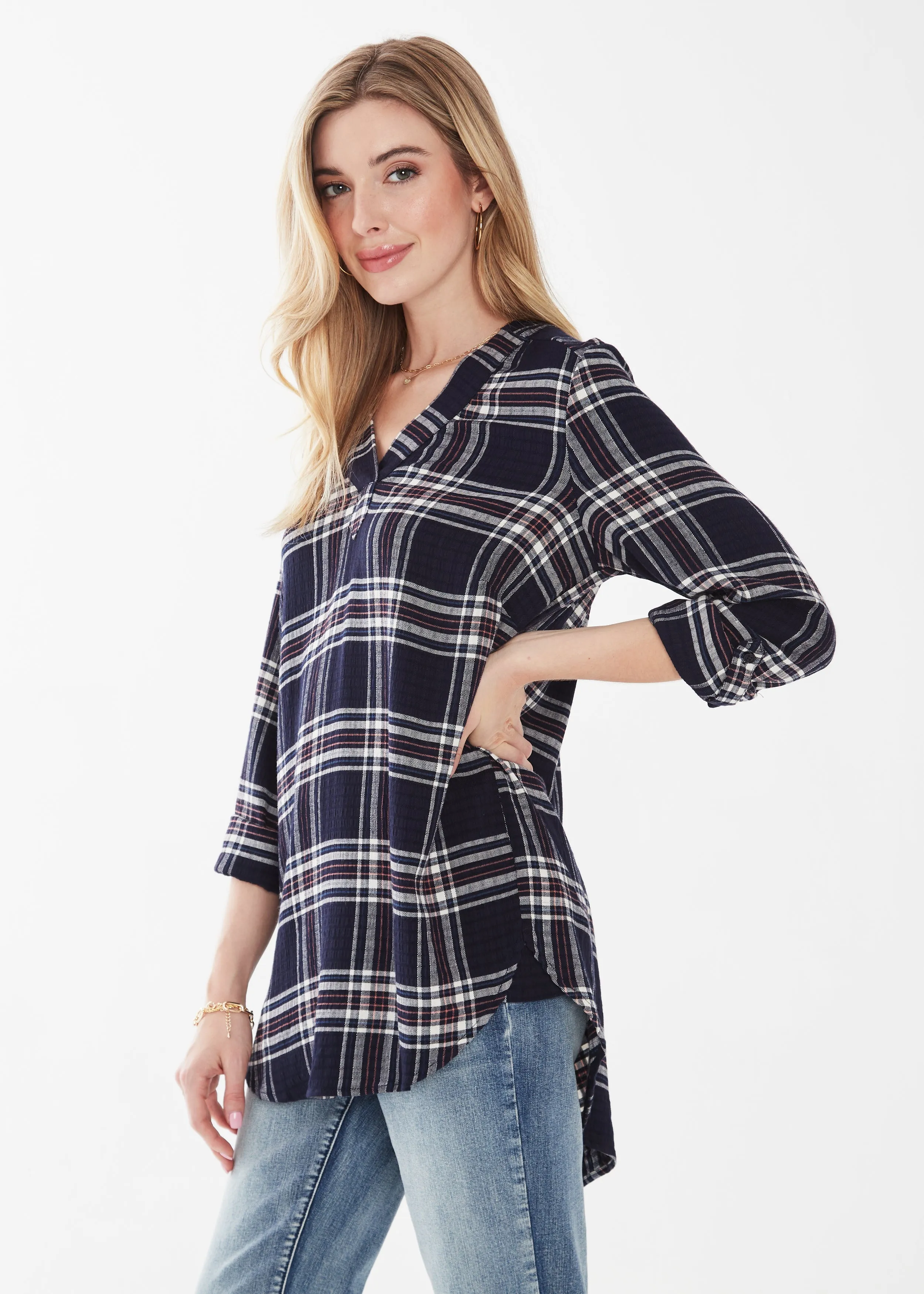 Popover Check Textured Tunic