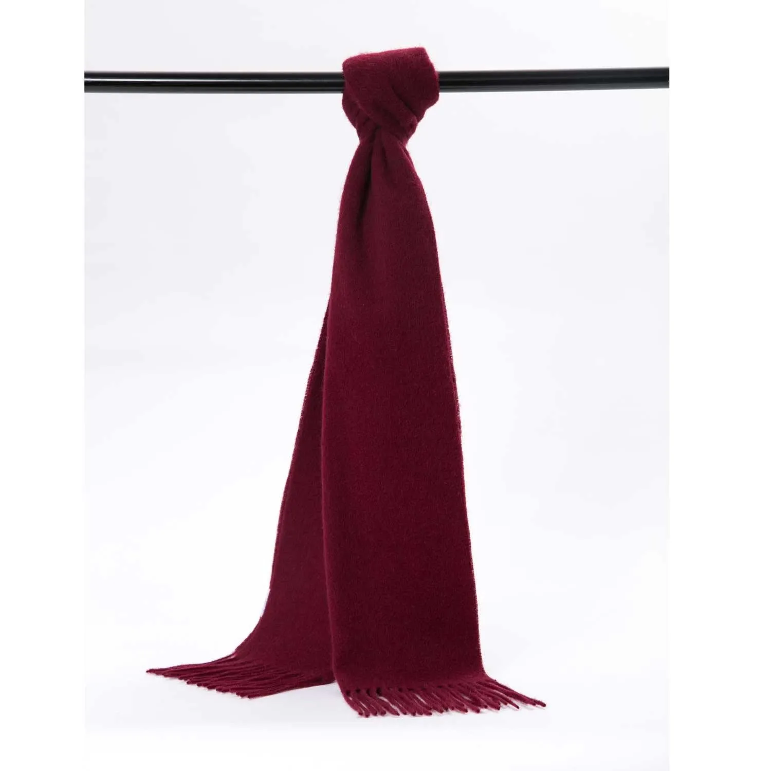 POSH FLEECE Pure Wool Scarf with Fringe Maroon