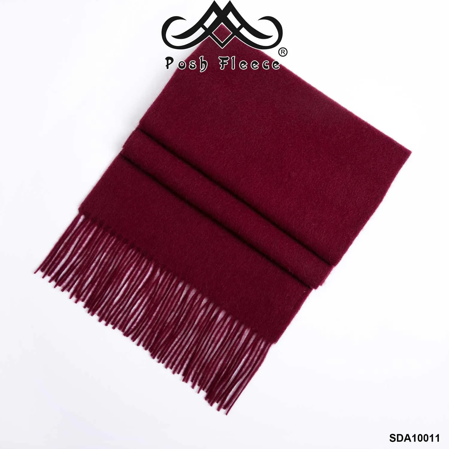 POSH FLEECE Pure Wool Scarf with Fringe Maroon