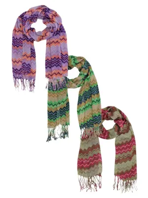 Purple Blue Pink Lightweight Tribal Print Scarf 3-Pack Set