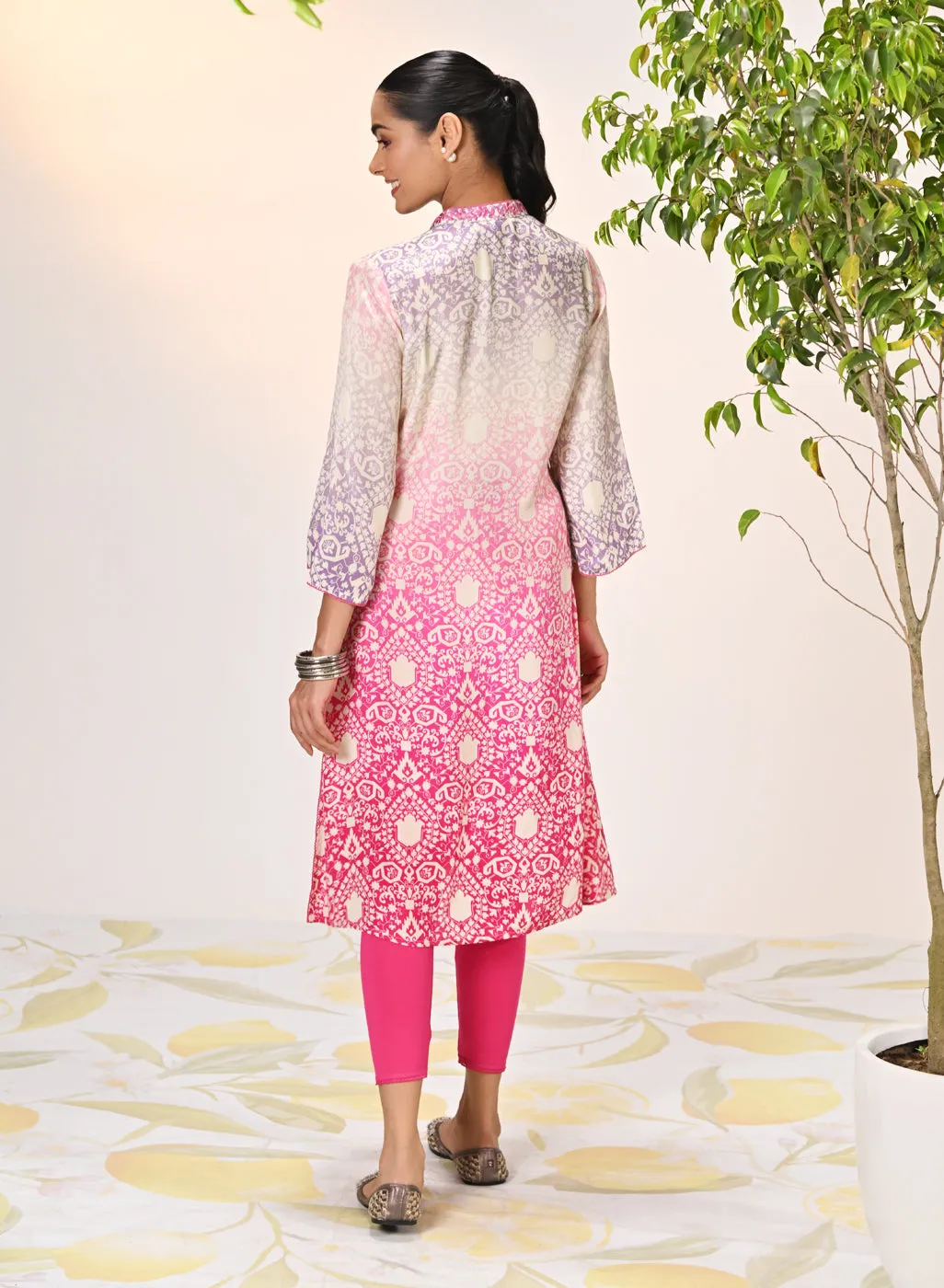 Ruhi Fuchsia Pink Printed Tunic For Women