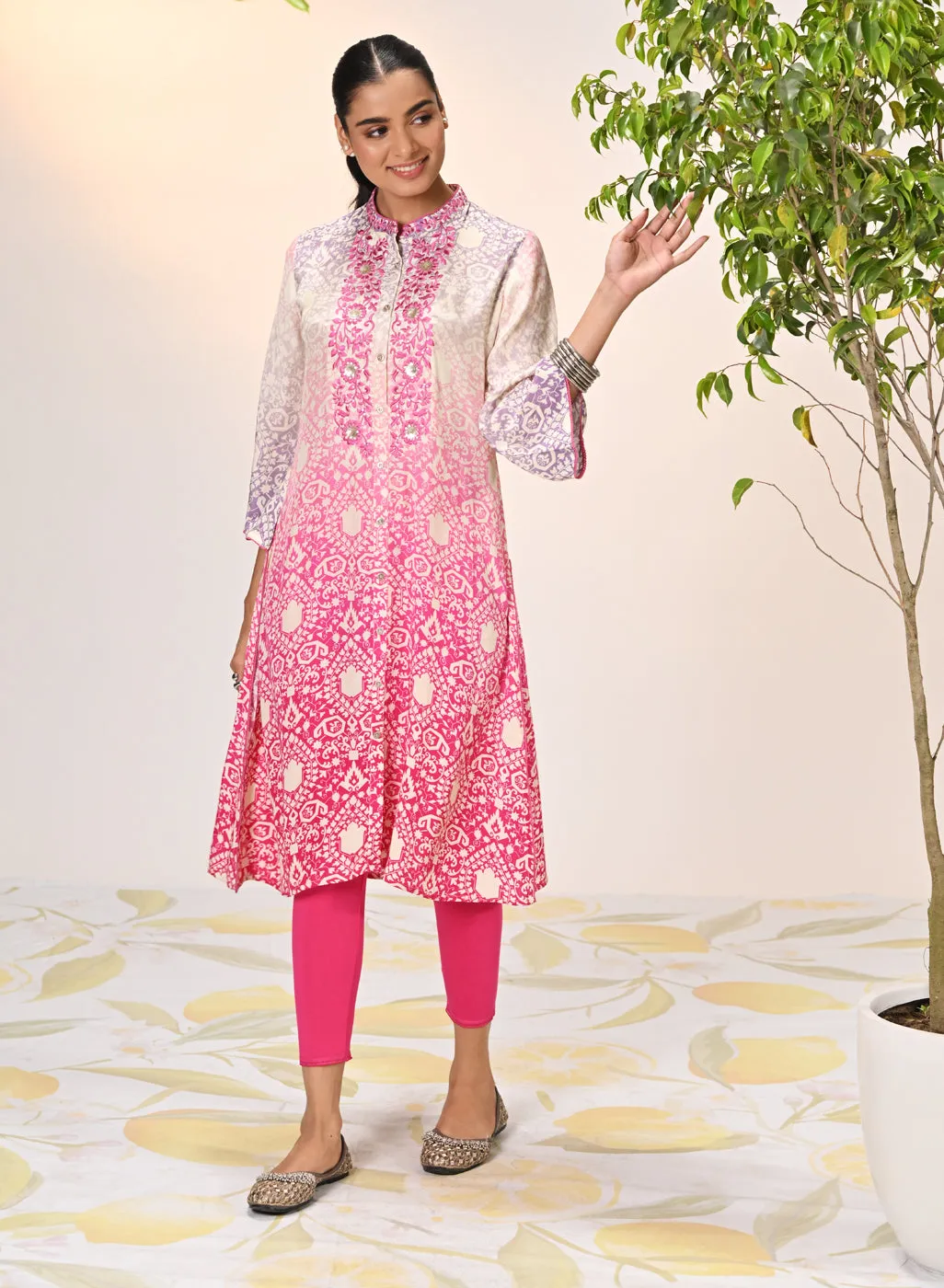 Ruhi Fuchsia Pink Printed Tunic For Women