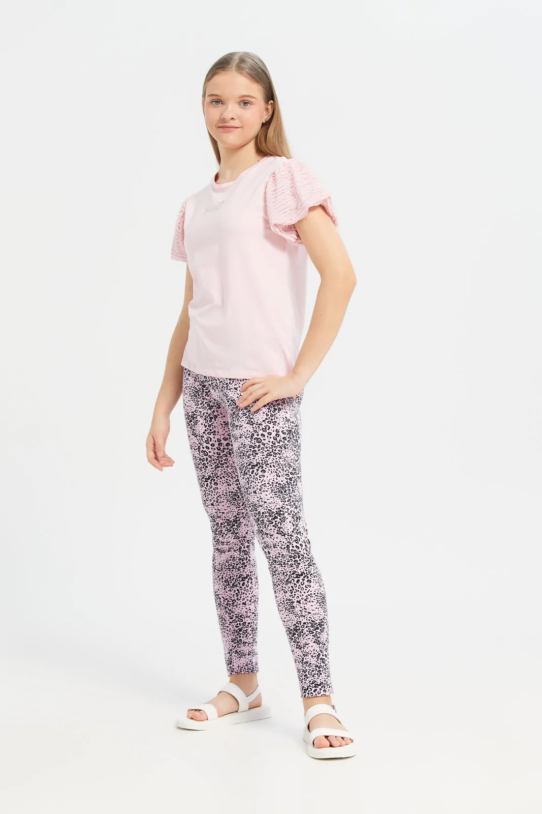 Senior Girls Pink Printed Leggings