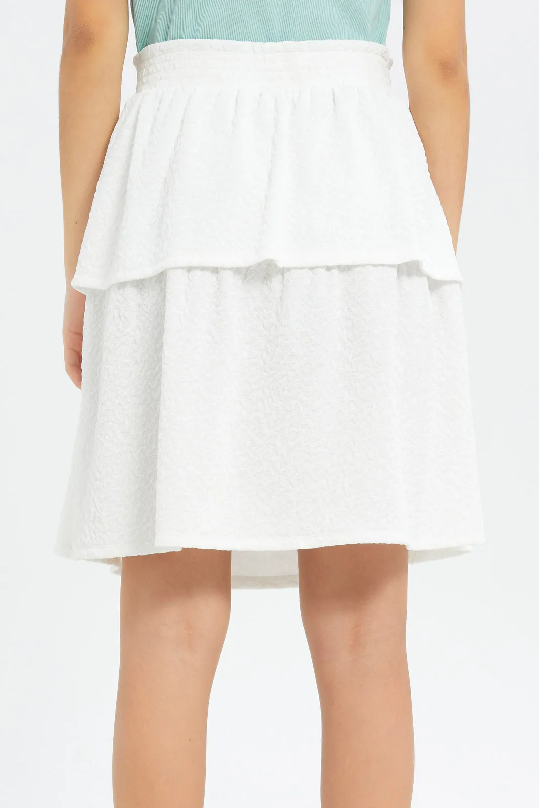 Senior Girls White Layered Jacquard Skirt