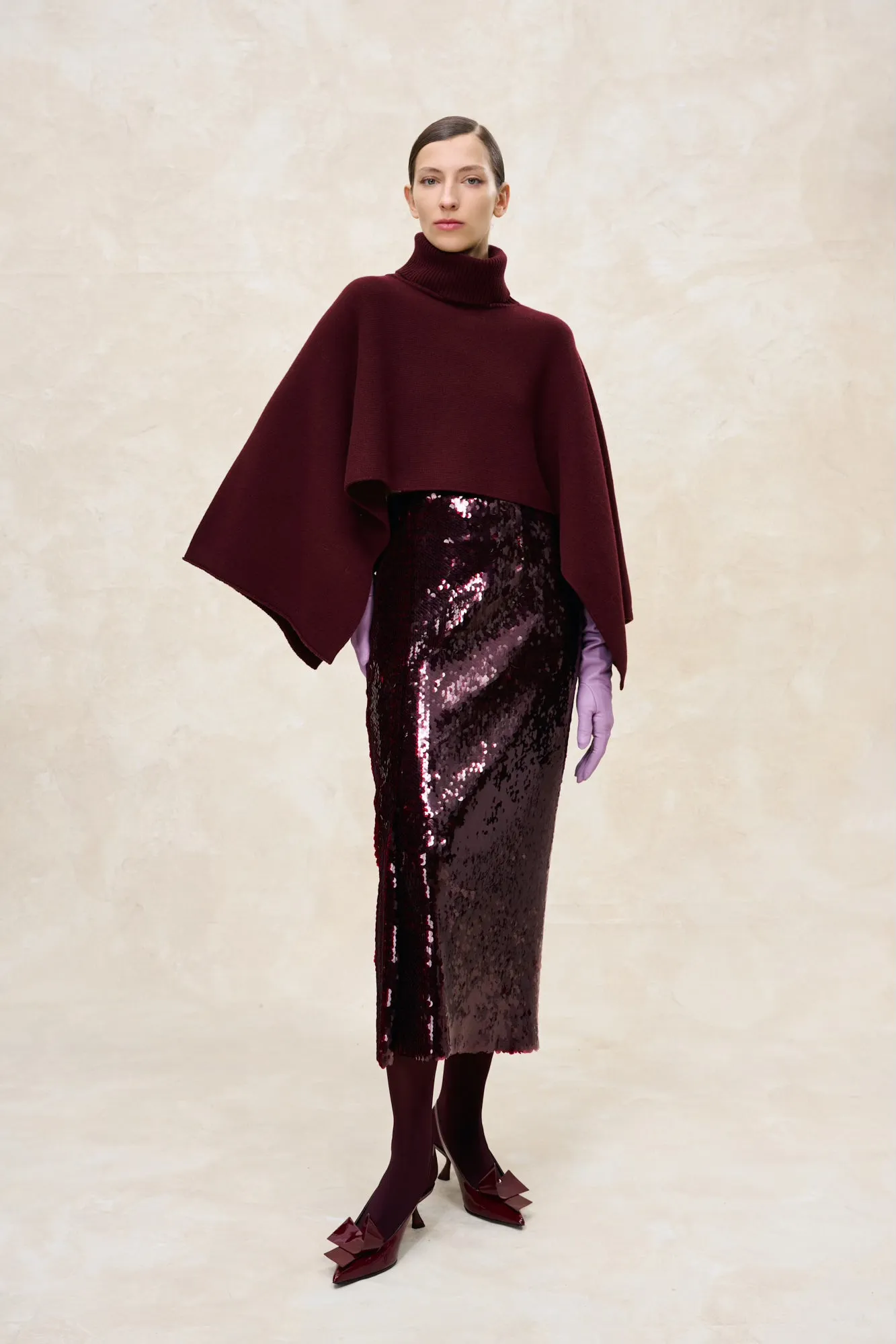 Sequins Midi Skirt - Burgundy