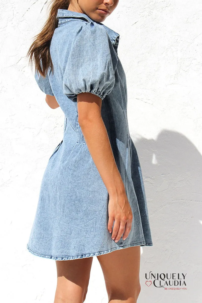 Serenity Puff Sleeves Denim Dress