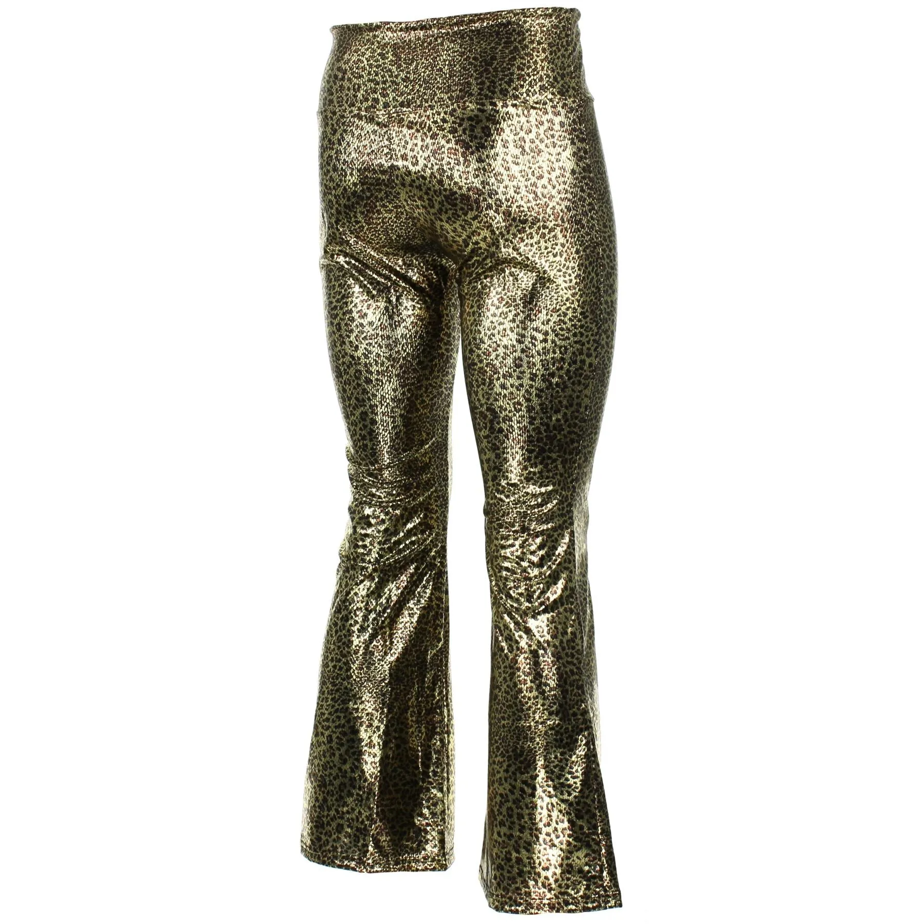 Shiny Metallic Flares Trousers - Leopard