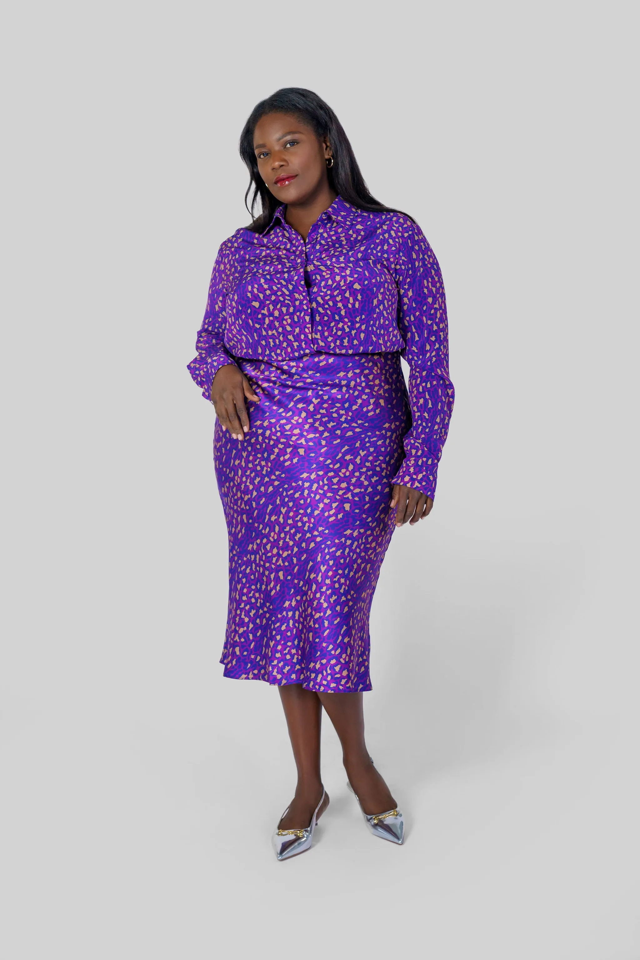 SIENA SLIP SKIRT - Purple Leopard