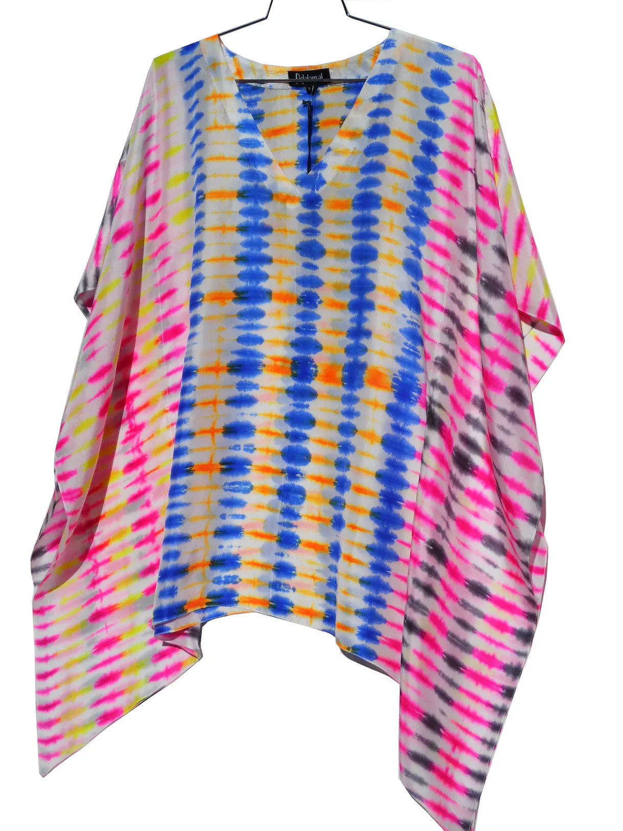 Silk Caftan Tunic In Bright Shibori Tie Dye