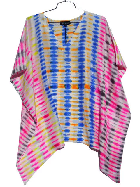 Silk Caftan Tunic In Bright Shibori Tie Dye