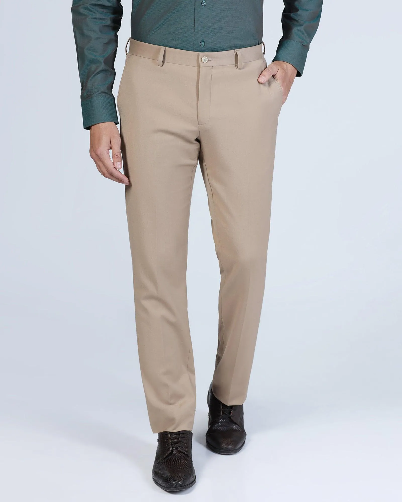 Slim Comfort B-95 Formal Beige Solid Trouser - Eldorado