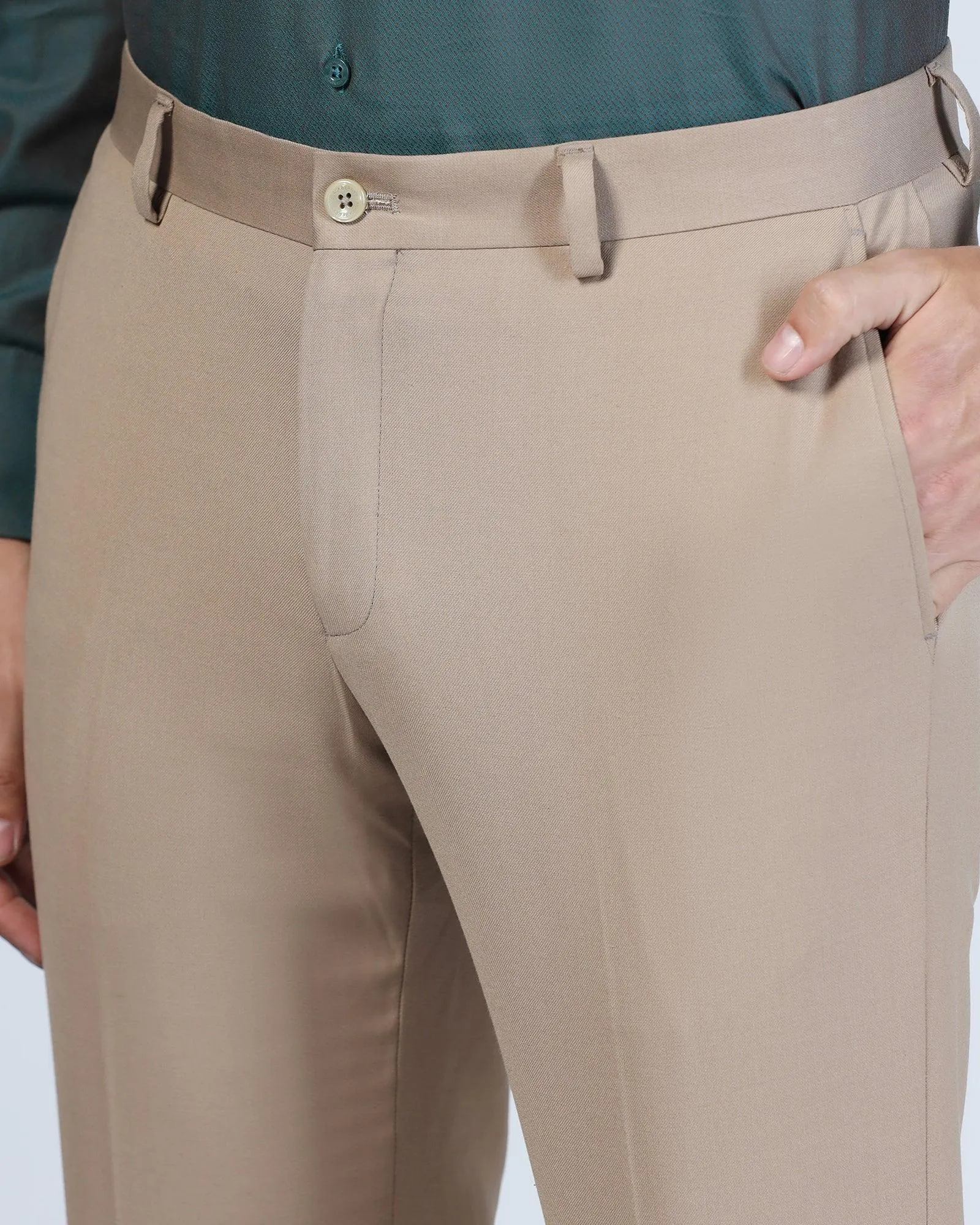 Slim Comfort B-95 Formal Beige Solid Trouser - Eldorado