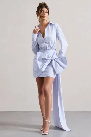 Sovereign | Blue Pinstripe Shirt Mini Dress With Oversized Bow