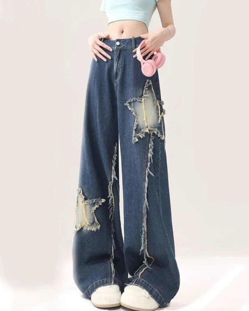 Star Patch Wide Leg Jeans