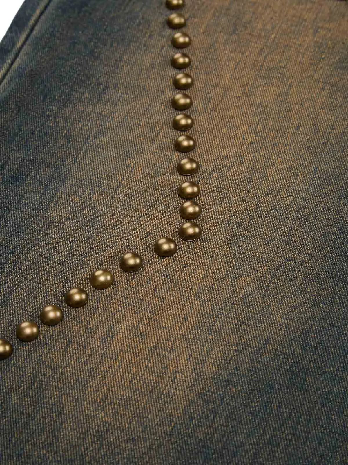 Star Rivet Design Washed Baggy Jeans