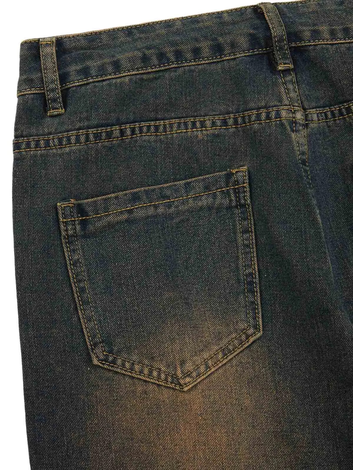 Star Rivet Design Washed Baggy Jeans