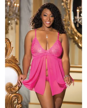 Stretch Lace & Net Babydoll Hot Pink 2x