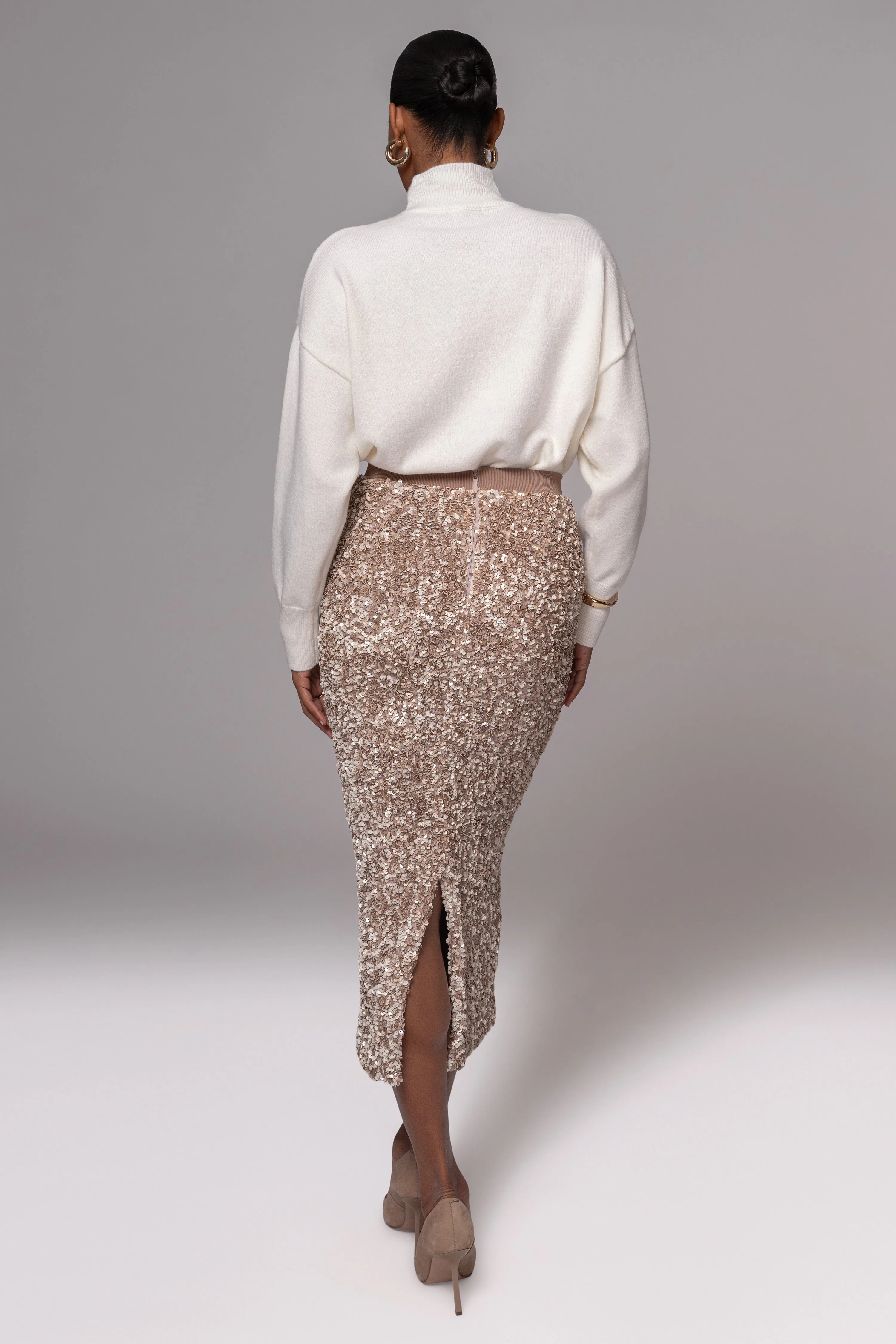 Taupe Sequin Midi Skirt