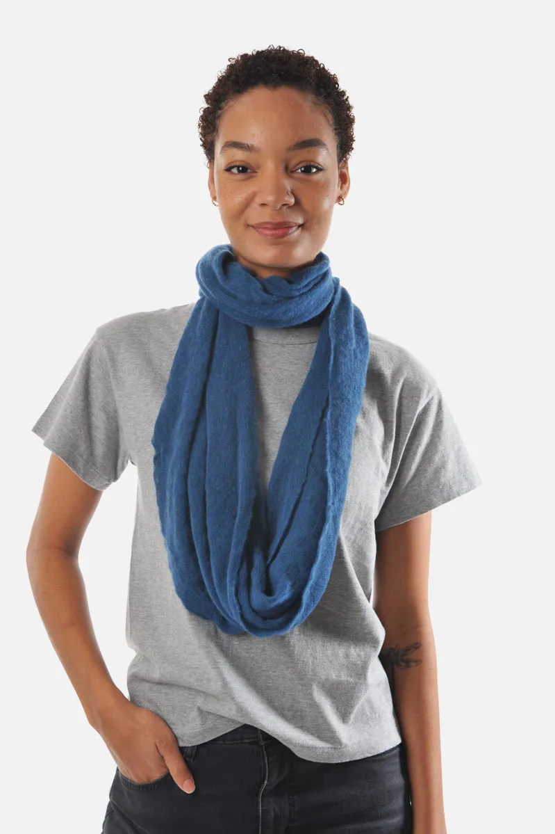 Teal Melange Knit Small Cashmere Tube Scarf