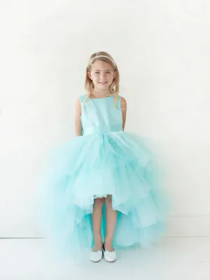 Tip Top 5658 Size 10 Aqua Girls Layered Tulle High Low Skirt Formal Dress Satin Formal Gown Flower Girl