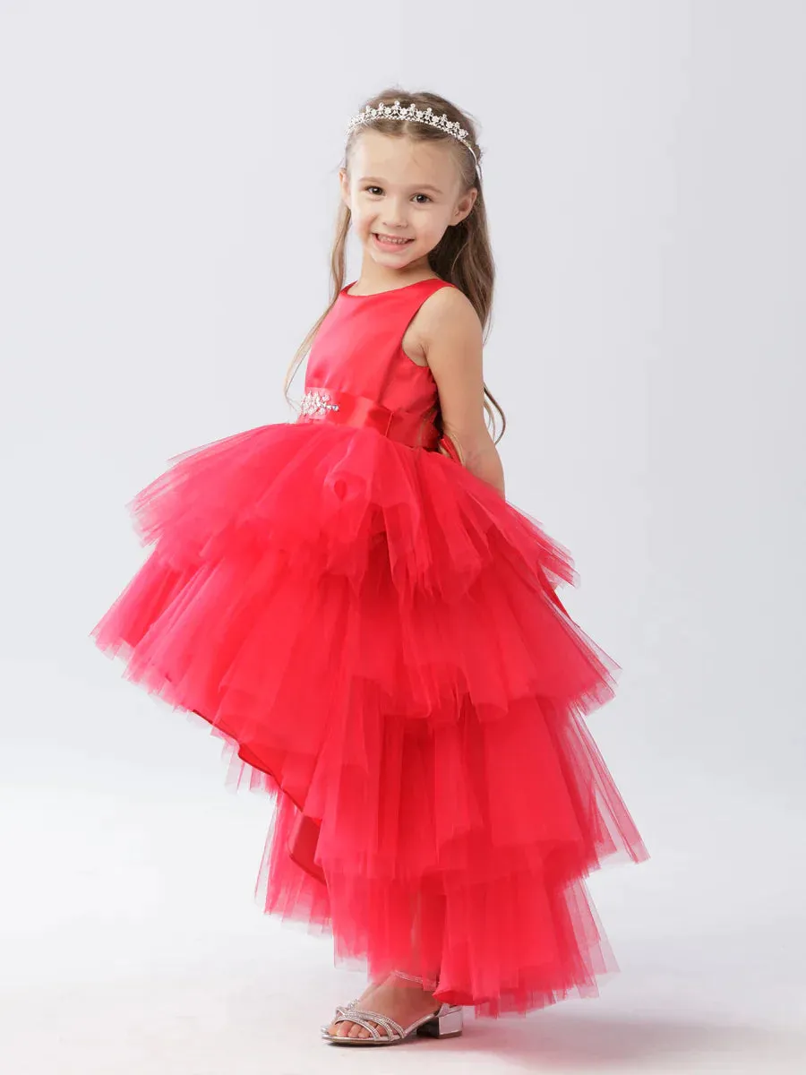 Tip Top 5658 Size 12 Black Girls Layered Tulle High Low Skirt Formal Dress Satin Formal Gown Flower Girl