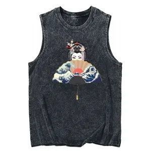 Tokyo-Tiger Geisha Fan Wave Retro Japanese Tank