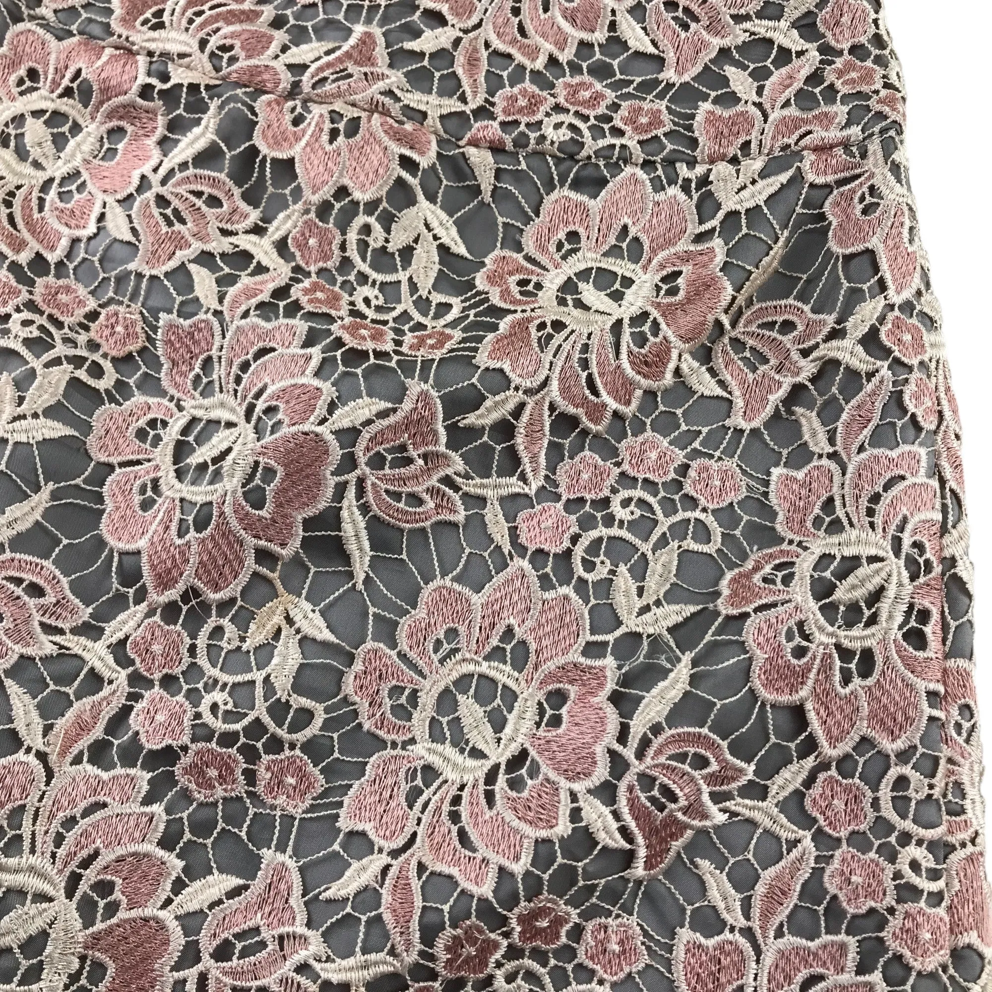 Topshop skirt women UK 8 grey and pink lace layered mini length