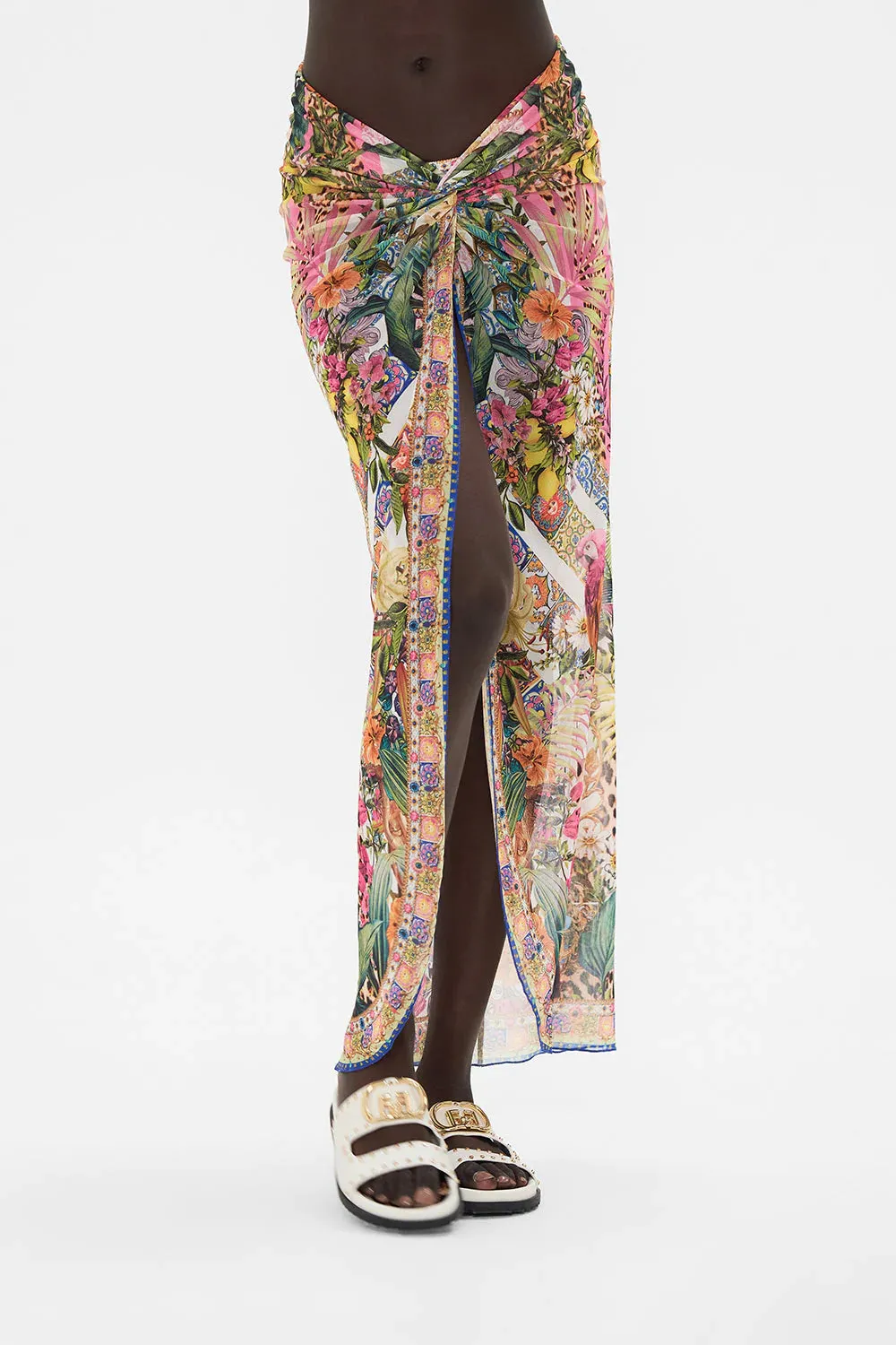 Twist Front Long Skirt - Flowers of Neptune