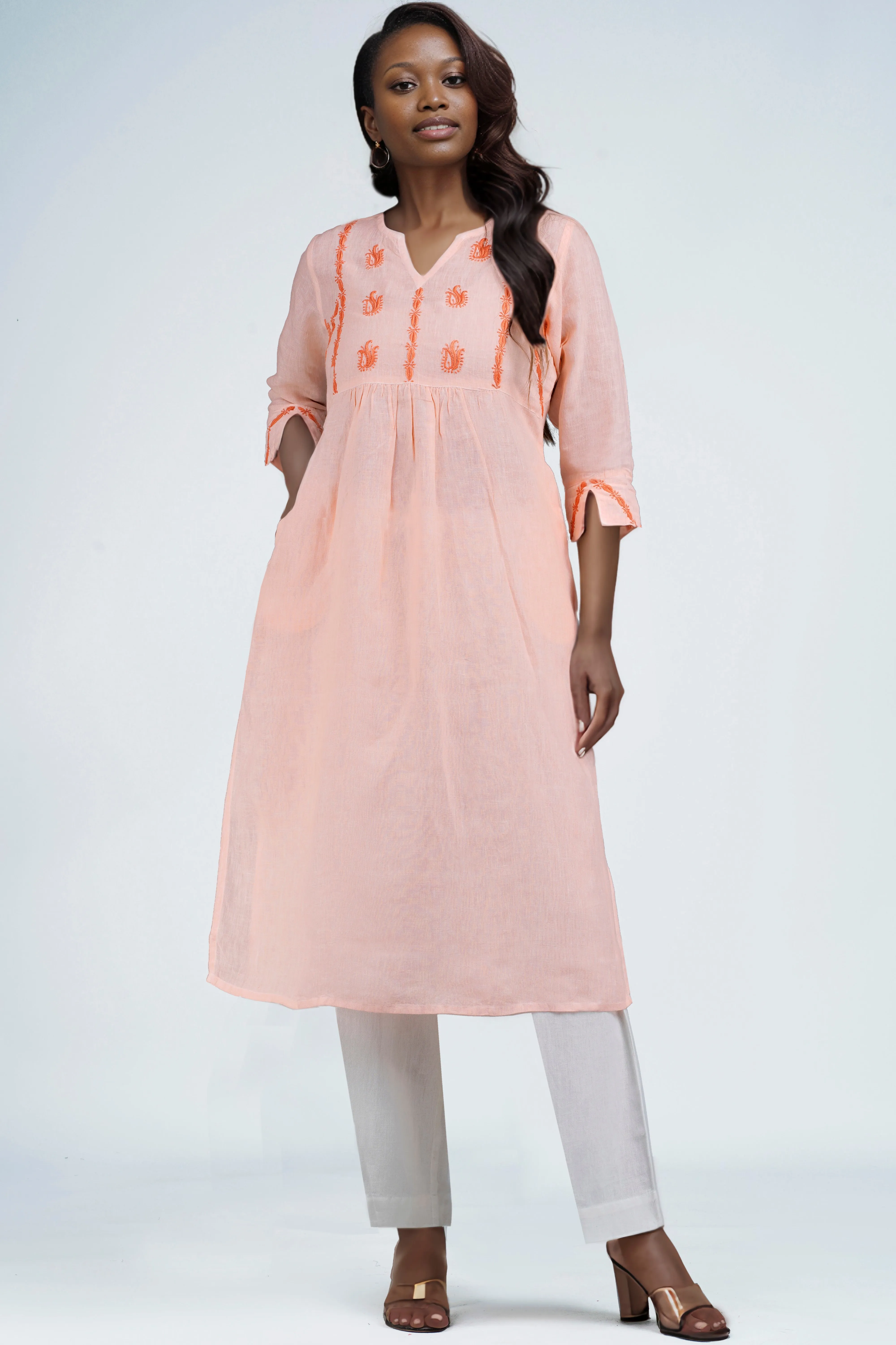 UDITA Linen-Cotton Hand Embroidered Tunic Kurti: Made to Order/Customizable