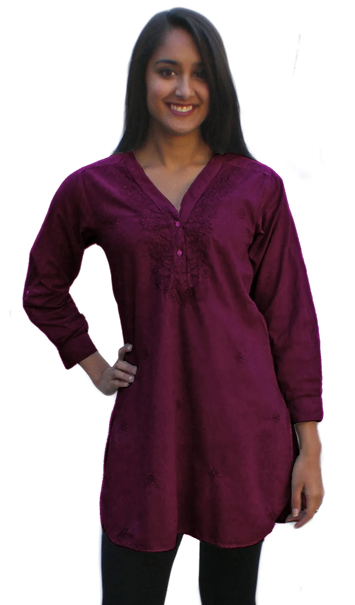 Uma Hand Embroidered Pure Cotton Shirt Tunic (Plus Sizes)