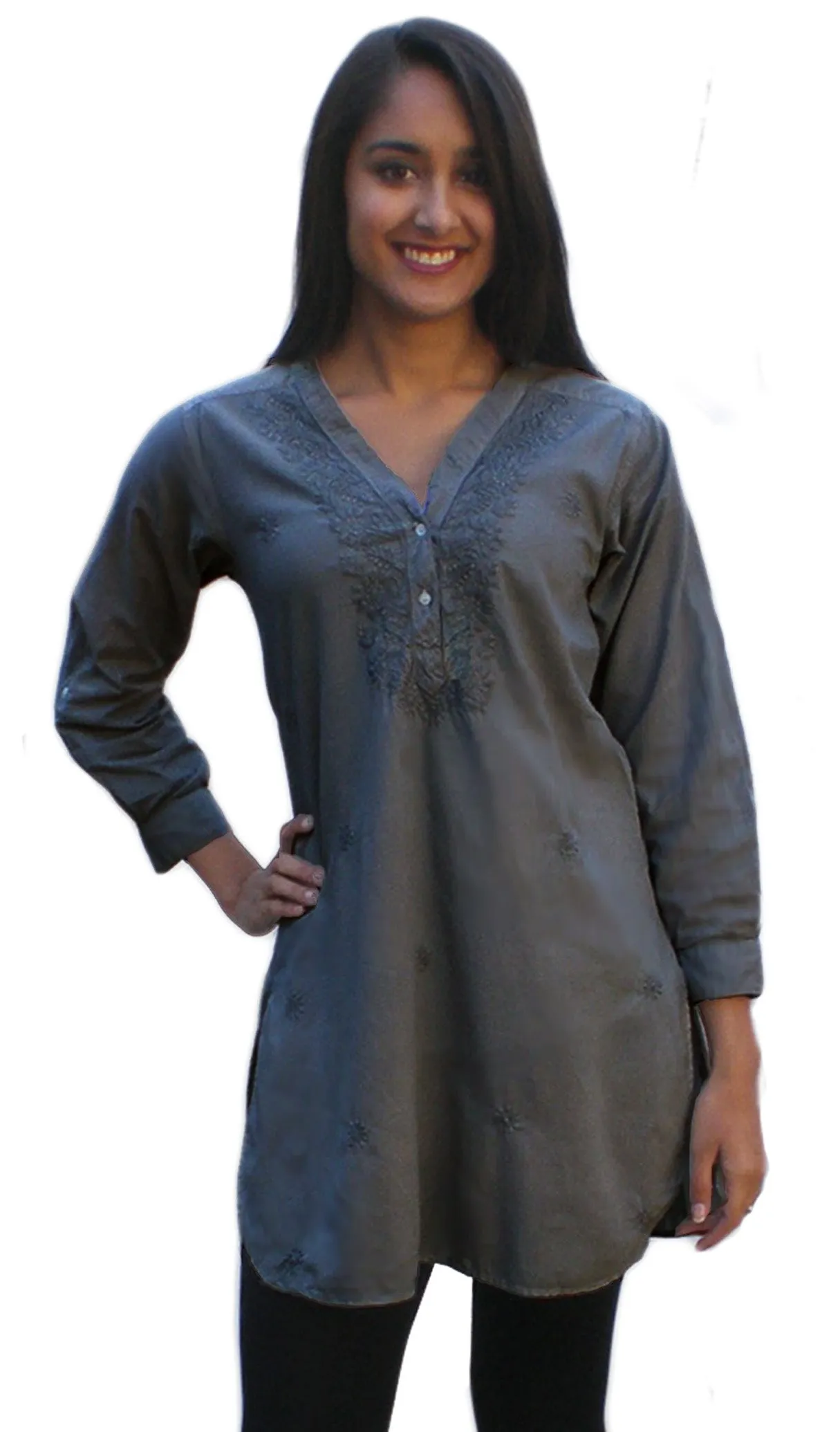 Uma Hand Embroidered Pure Cotton Shirt Tunic (Plus Sizes)