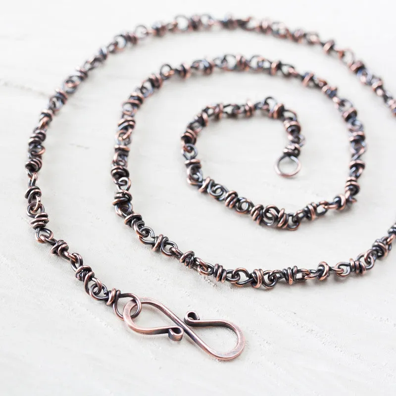 Unique Copper Chain Necklace, infinity clasp