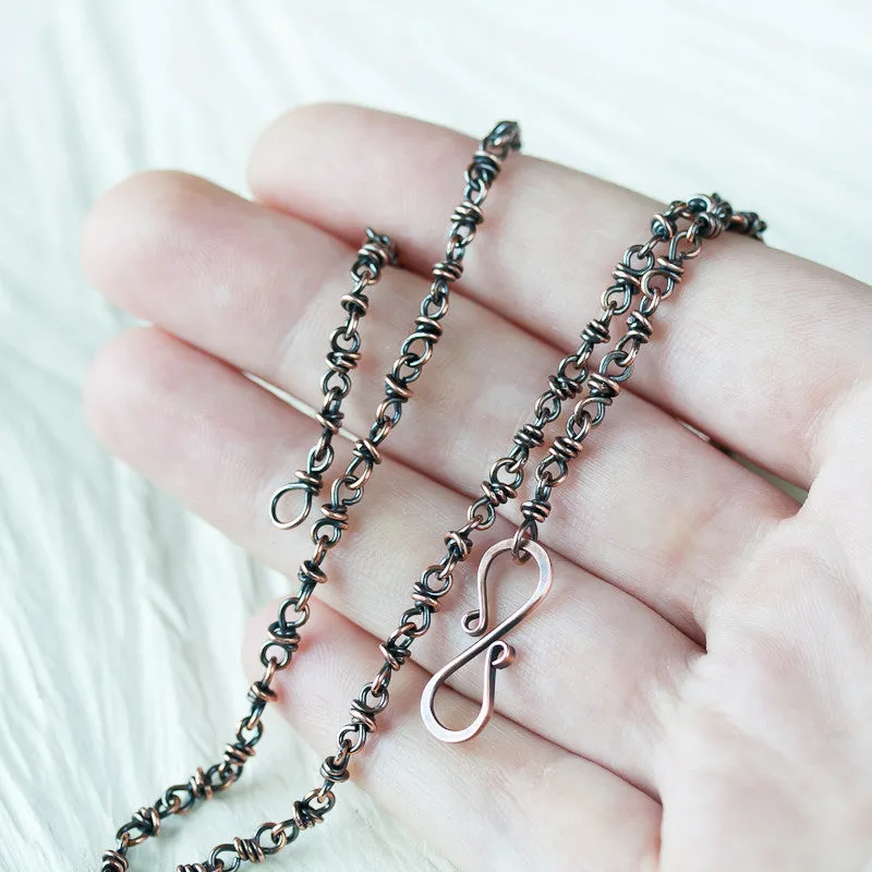 Unique Copper Chain Necklace, infinity clasp