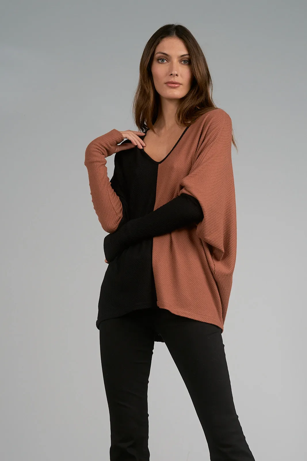 V-Neck Colorblock Top