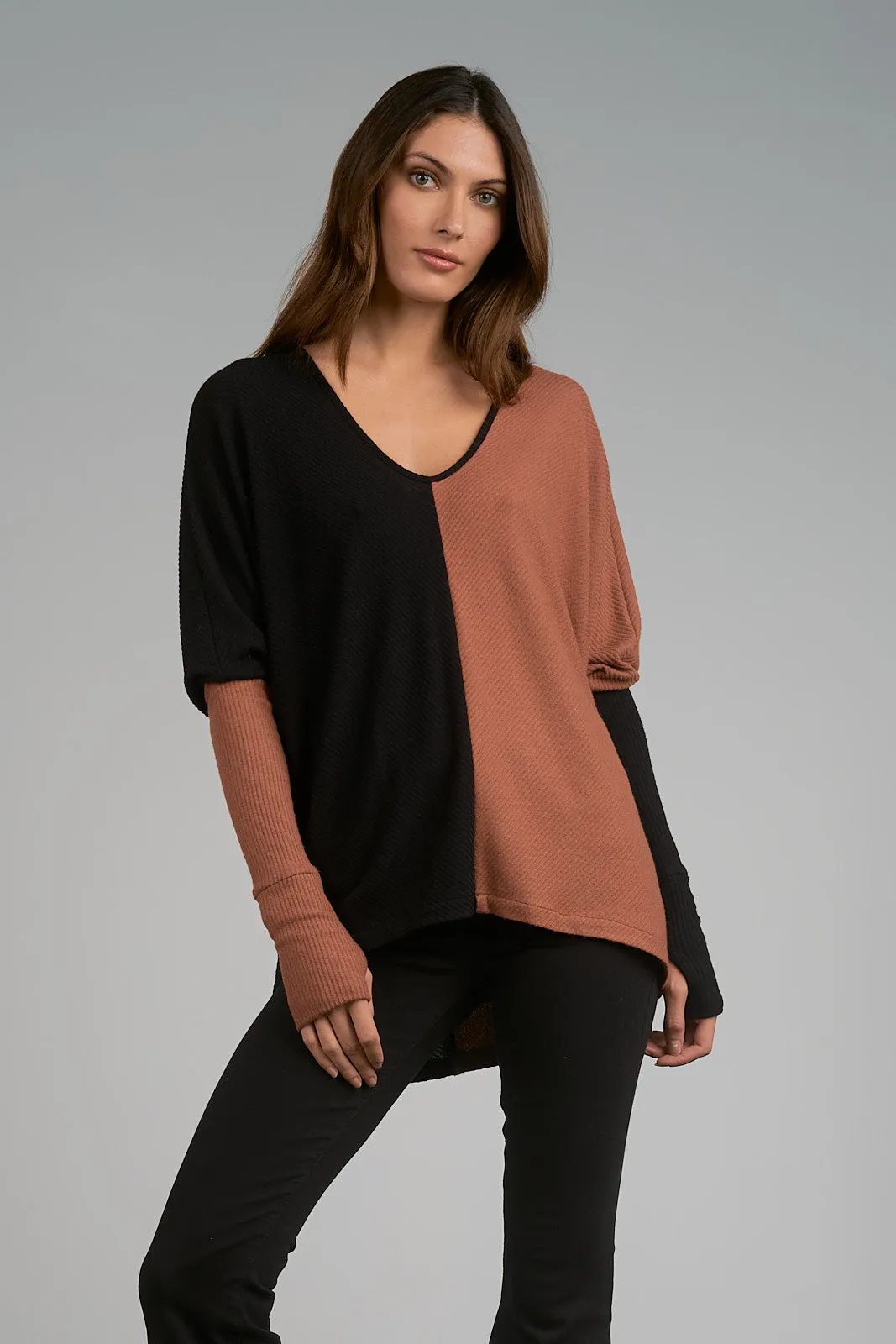 V-Neck Colorblock Top